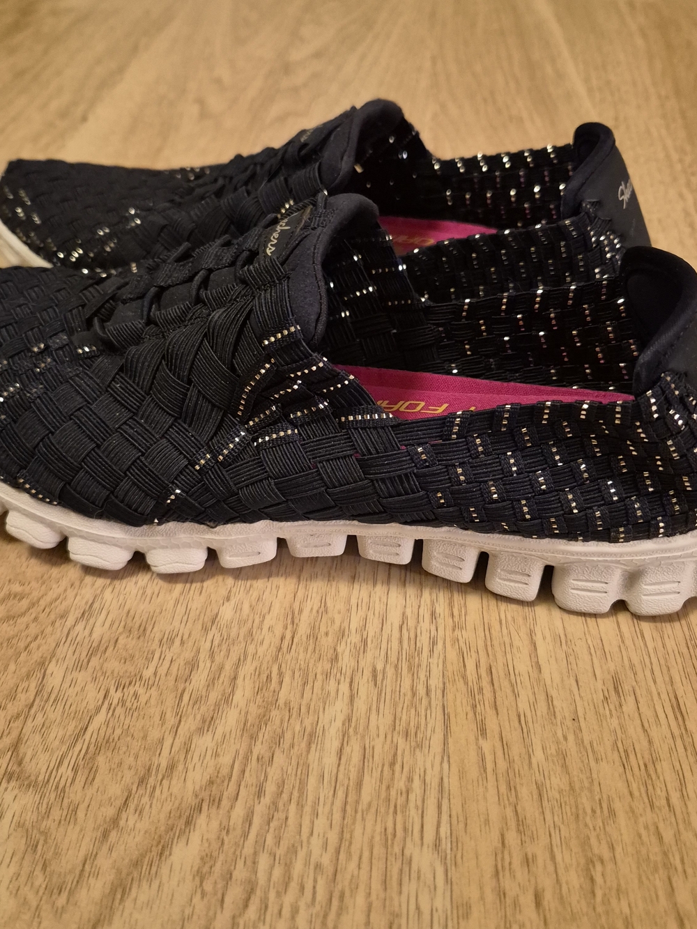 Skechers Navy Woven Slip-On Sneakers with Pink Insoles - Picture 3 of 9